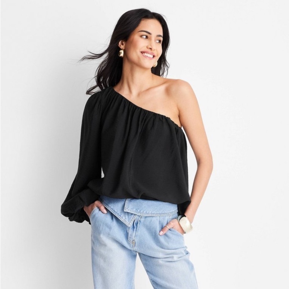 Women's Balloon Sleeve Asymmetrical One Shoulder Top - Future Collective new